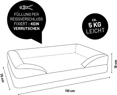 Ортопедичне собаче ліжко Lumaland з корду | Собаче ліжко-софа 70x60 см та 110x75 см - для маленьких собак | Нековзне дно | Зручна та миюча наповнювач та чохол | Собаче гніздо з Memory Foam Cord - Оливковий (In & Outdoor)