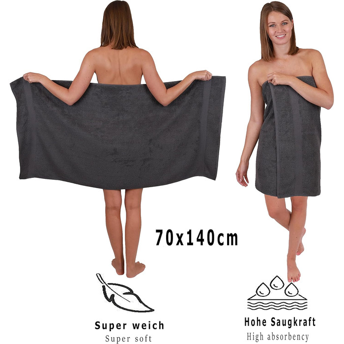 Betz 6-Piece Bath Towel Set, Shower Towel, Palermo Size 70x140 cm, 100% Cotton, Color Anthracite