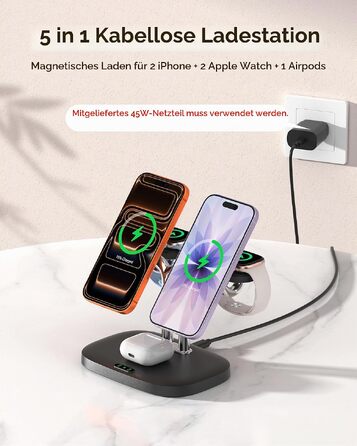 Універсальна зарядна станція 5 в 1 для 2 смартфонів iPhone та 2 Apple Watch, багатофункціональний зарядний пристрій