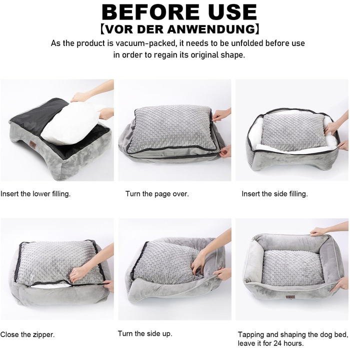 Dog Bed for Small and Medium Dogs 65x55x18cm, Washable Dog Cushions, Removable Cover, Dog Sofa Dog Basket with Raised Edges, Fluffy Cat Bed Dog Bed with Nubs, Dark Grey (55x45x16cm, Light Grey - Removable)