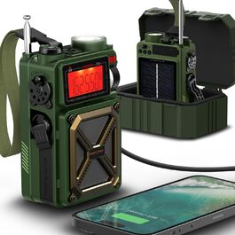 Радіо на сонячній батареї FosPower D9 з ліхтариком, AM/FM/WB, Power Bank 4000 mAh - Темно-зелений