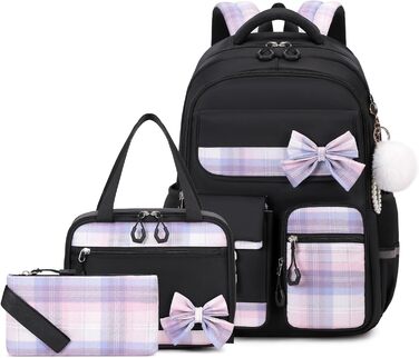 Шкільний рюкзак для дівчаток 3 в 1: рюкзак, ланчбокс, пенал. Чорний, для 3-5 класів