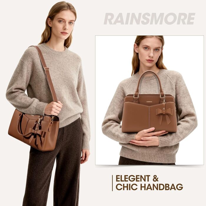Сумка жіноча RAINSMORE середнього розміру з PU шкіри, коричнева: сумка-тоут, сумка на плече, сумка через плече