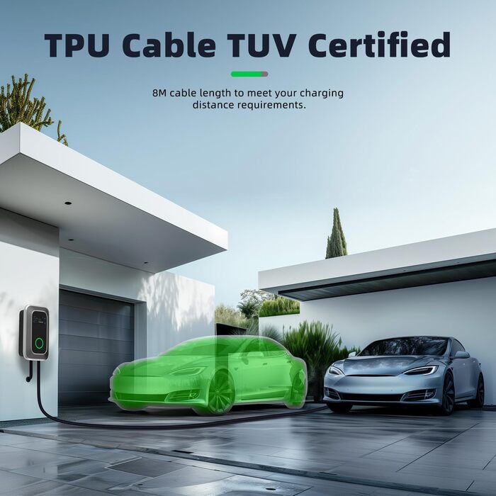 Зарядна станція для електромобіля 11kW 32A Type 2 WiFi-APP, настінний бокс 230V (8м)