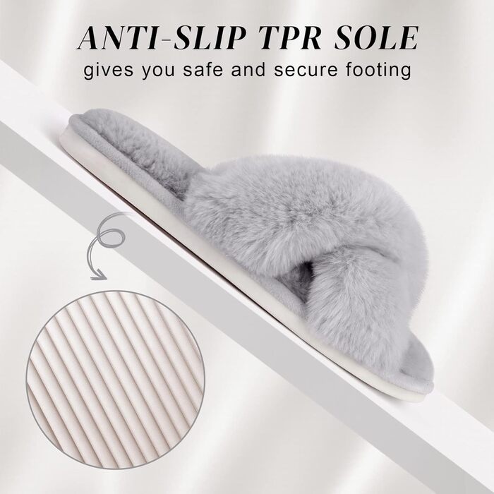 Жіночі тапочки-слайдери з перехресними ремінцями, теплі, пухнасті, м'які, комфортні для дому та відпочинку (38/39 EU, сірі)
