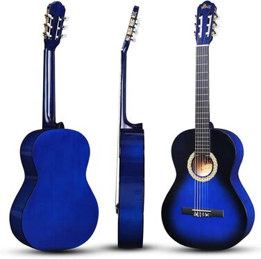 Класична гітара Winzz 4/4 для початківців - повний комплект, 39 дюймів, з нейлоновими струнами, блакитна