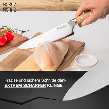 Ніж кухонний Moritz & Moritz Profi Küchenmesser 13 см - універсальний ніж для овочів, м'яса та фруктів, з ергономічною ручкою з акації, німецька сталь (базовий набір)