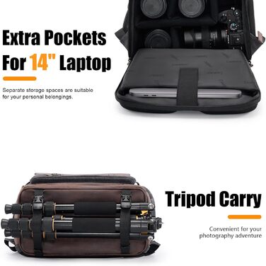 Водонепроникний рюкзак для камери Cwatcun з брезенту, професійний фоторюкзак, вінтажний стиль, сумісний з Sony, Canon, Nikon (S, чорний)