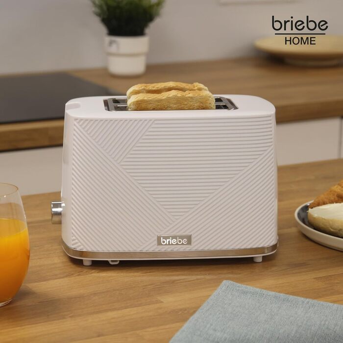 Набір для сніданку Briebe Elegance: тостер на 2 підсмажування, 7 рівнів підсмажування + чайник 1,7 л, 2200 Вт, BPA-free, сучасний дизайн (білий)