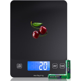 Електронна кухонна вага, 15 кг, висока точність 1 г/0.1 унції, професійна, з батарейками, чорний колір