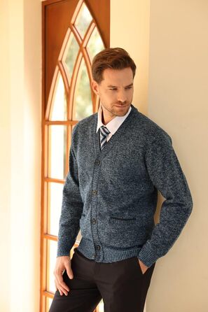 Чоловічий в'язаний кардиган Allthemen з V-подібним вирізом, з підкладкою та ґудзиками, грубий в'язаний светр, тепла перехідна куртка для чоловіків (4XL, сірий+блакитний)