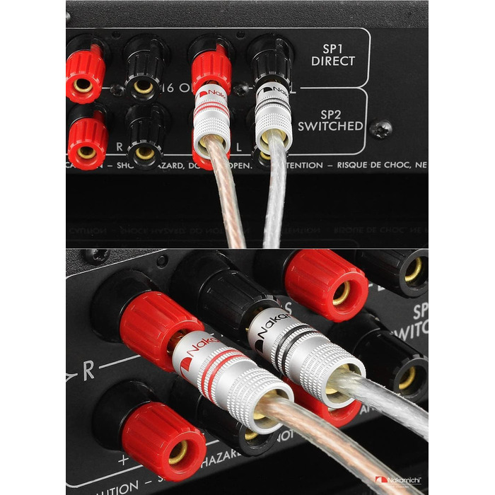 Позолочені бананові конектори Nakamichi 24K для акустичних кабелів 12-18 AWG, 4мм, для підсилювача, Hi-Fi ресивера та домашнього кінотеатру, 10 шт (5 пар)