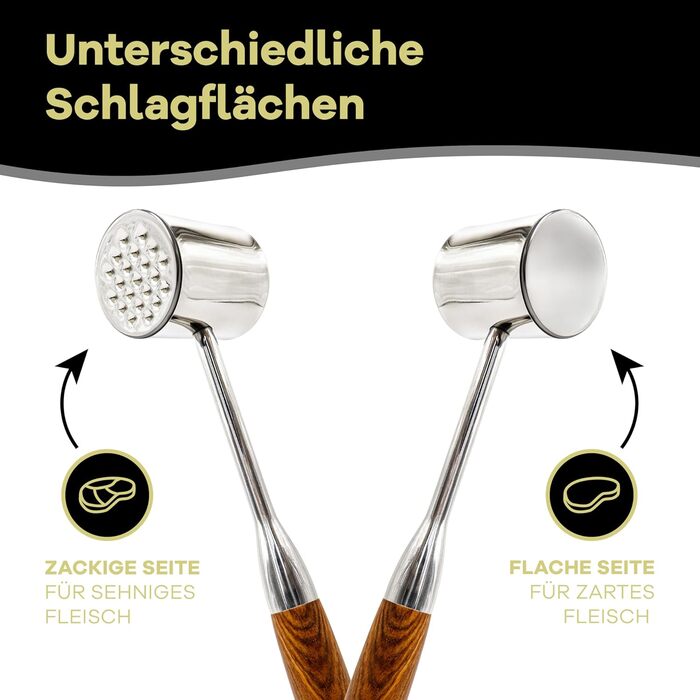 Нітрокс Fleischklopfer з нержавіючої сталі з дерев'яною ручкою - преміум-якість, для приготування шніцелів, миття в посудомийній машині, безпечний для продуктів харчування - молоток для м'яса, ніжний м'ясорубка, молоток для м'яса з нержавіючої сталі, прис