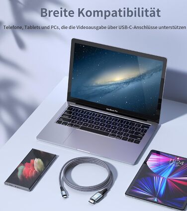 Кабель USB-C на HDMI 4K 2м, USB Type-C - HDMI, плетені, Thunderbolt, сумісний з iPhone, MacBook, iMac, iPad, Samsung, Dell