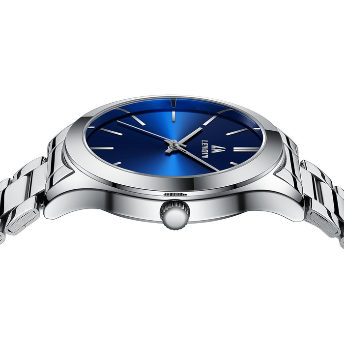 Годинник чоловічий LENQIN, водонепроникний, з нержавіючої сталі, кварцовий, аналоговий, з сапфіровим склом (Argent Bleu)