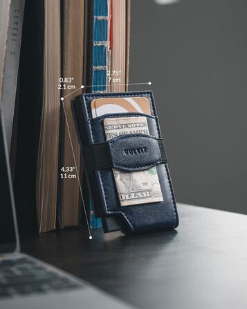 Чоловічий шкіряний картхолдер VULKIT з RFID-захистом, вікном для документів, темно-синій