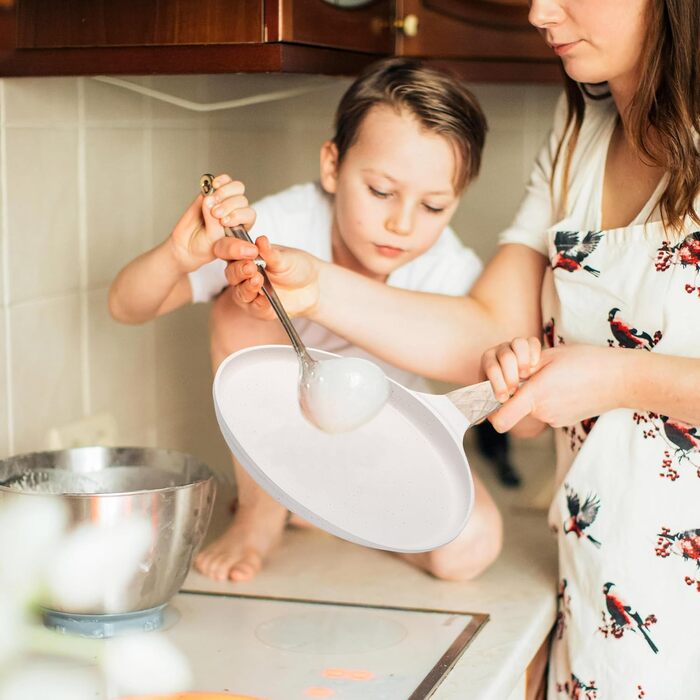 Млинцева пательня Hiceeden 26 см, антипригарна, для млинців і доcи, індукційна, без PFOA, біла, зі шпателем