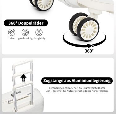 KONO Валіза ручної поклажі 55см з поліпропілену, 4 колеса, TSA-замок, 55x40x20см (Крем-білий)