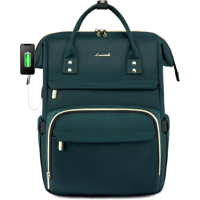 Рюкзак LOVEVOOK для жінок: водонепроникний, з USB-портом, 17' (15.6'), для навчання, роботи, подорожей, сірий/темно-зелений