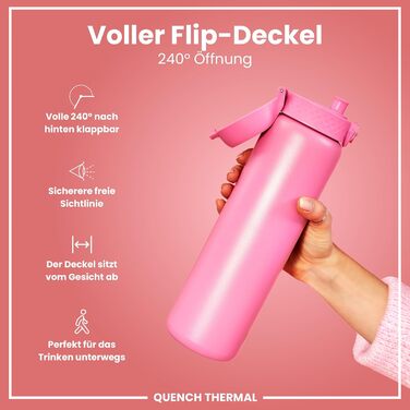 Ion8 Vacuum Insulated Stainless Steel Water Bottle, 1 Liter, 920 ml, Leak-Proof, One-Handed Opening, Secure Locking, Dishwasher Safe, Carrying Handle, Durable, Ideal for Sports and Yoga (OneTouch 2.0, Rose Pink)