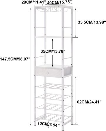 IBUYKE Wine Rack, 4-Tier Freestanding Wine Rack with Glass Holder and Drawer, 16 Bottle Rack Countertop Wine Rack with Tabletop Storage, for Kitchen, Bar, Dining Room, White TMJ905W