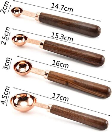 VENEKA 2X Measuring Cup Set Wooden Handle Stainless Steel Coated Copper Metal Measuring Spoons Baking Kitchen Accessories