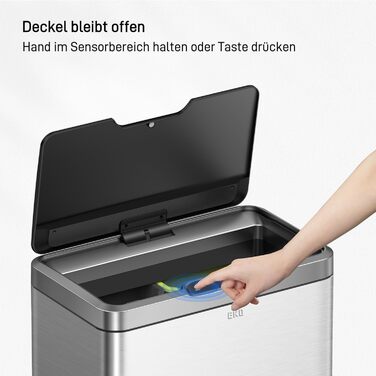Сортувальний контейнер для сміття EKO Mirage Plus 60л, нержавіюча сталь: 2x15л + 30л, сенсорний, 3 внутрішні відра, автоматичний відро для кухні