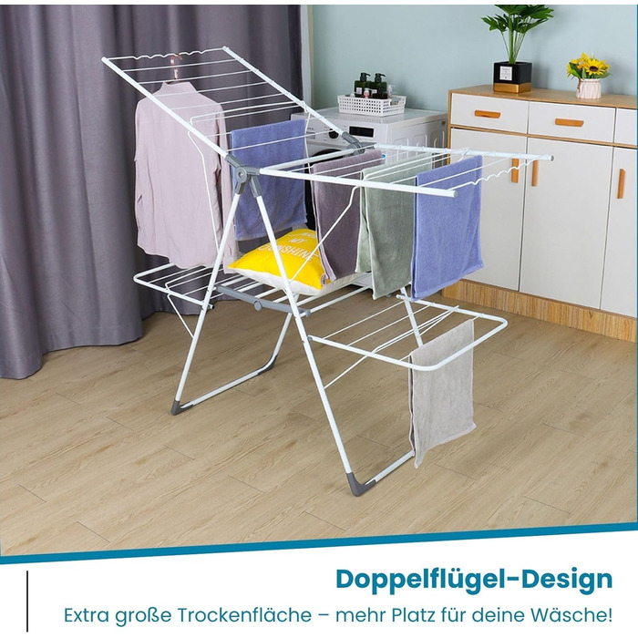 Розкладна сушарка для білизни Allyson, двоярусна, регульована по висоті, складна, вологостійка, з нержавіючої сталі, 20 метрів сушильної поверхні для дому та вулиці