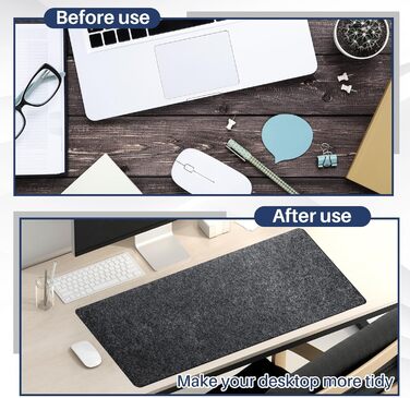Килимок для миші та клавіатури Panelee 80x30 см, повстяний, антиковзкий, сірий. Захисний килимок для столу в офіс/дім