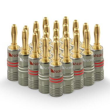 Бананові конектори Nakamichi Ultimate Series 24K золоті, берилій-мідні роз'єми для акустичних кабелів 12-18 AWG, 4 мм, для HiFi колонок та підсилювачів, 10 шт (5 пар)