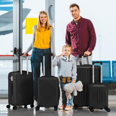 Набір валіз LALAHO 4 шт., туристичний набір з ABS пластику, з телескопічною ручкою, ручна поклажа (чорний)