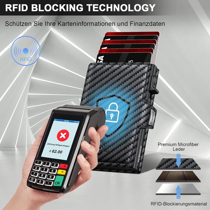 Чоловічий гаманець з відділенням для монет та RFID захистом, Slim Wallet Pop-up, гаманець для 9-11 карт, ID-вікно, відділення для грошей, Smart Wallet для чоловіків (карбон)