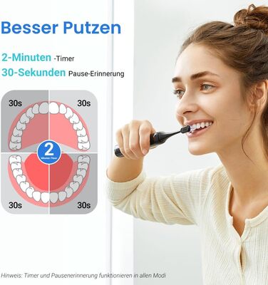 Електрична звукова зубна щітка Etekcity з 5 режимами, 6 насадок, таймер 2 хв, для дорослих та дітей, чорна преміум-модель