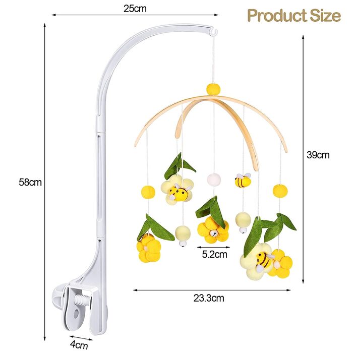 Unaibber 58 cm Baby Mobile White-Yellow
