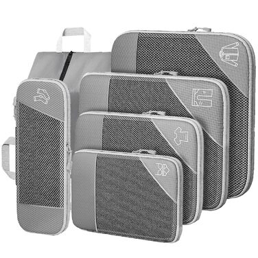 Органайзер для валізи Grau, набір 6 шт. (Compression Packing Cubes), для подорожей, рюкзака, ручної поклажі сірого кольору