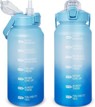 2L Tritan Water Bottle with Straw & Time Marker 2 liter BPA-free Motivational Water Bottle with Clock Large Sports Bottle for Gym, Fitness, Hiking