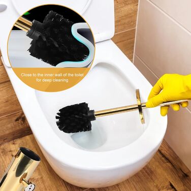 EXLECO Щітка для унітазу з нержавіючої сталі з змінною щіткою, підставка, аксесуари для ванної кімнати, золото
