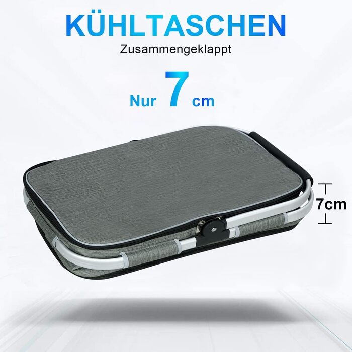 Термосумка-кошик 35L для покупок, пікніків, кемпінгу та подорожей. Ізольована термосумка-кошик сірого кольору з водонепроникним внутрішнім кишеньком та бічною підтримкою.