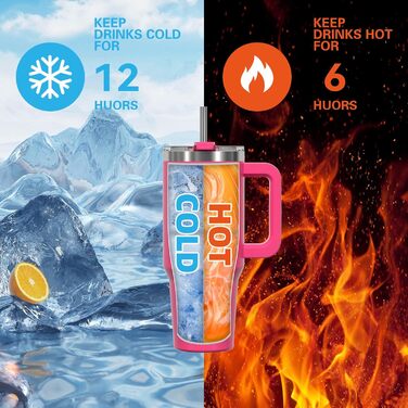 Термокружка WATERSY 40oz (591 мл) з нержавіючої сталі, подвійні стінки, з ручкою та трубочкою, для гарячих та холодних напоїв, рожевого кольору