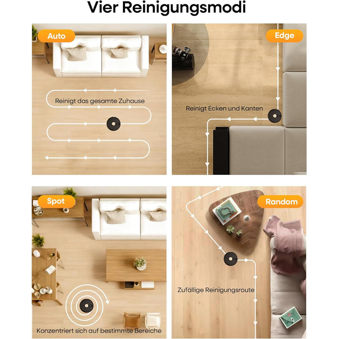 Робот-пилосос з функцією миття 5000Pa, 3-в-1 з часом роботи 180 хв, для тварин, з керуванням через додаток, чорний