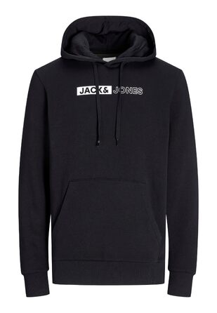 Чоловічий теплий худі з принтом JACK & JONES JJEOGO Basic — чорний, великий розмір (8XL), регулярний крій