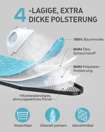 LyriFine Прасувальна дошка 2-в-1 для прасування з парою та класичного прасування, стійка до нагрівання, складана з гачком, міцний сталевий каркас, для парогенераторів (Синій колір з підставкою для праски)