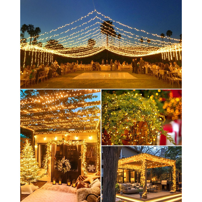 Сонячна гірлянда для зовнішнього використання, 120 LED, холодне біле світло, 8 режимів, для саду, двору, тераси, весільної декорації (5м, тепле біле світло)