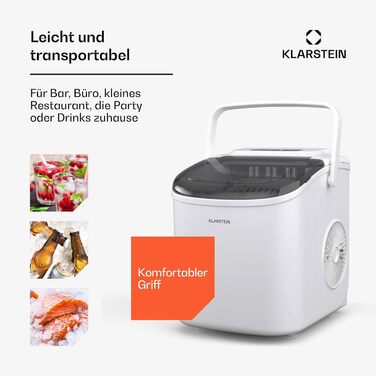 Klarstein Ice Maker - 12kg/24h, 2 sizes, 1.3L water tank, LED displays, transparent lid, portable, ice cube maker for parties/garden events