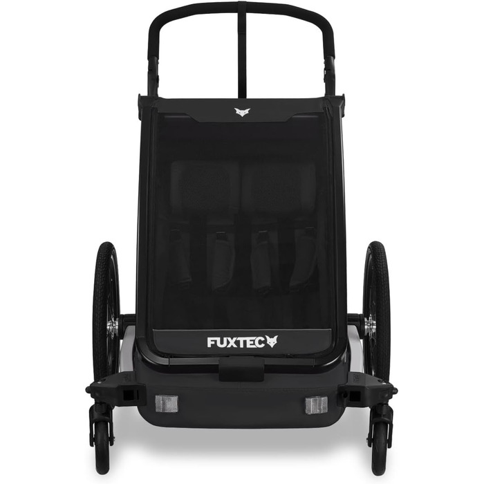 Фукстек Причіп для велосипеда Sportfux на 2 місця, чорний, з багажником, відбивачами, регульованою ручкою, захистом від дощу та сонця, складний