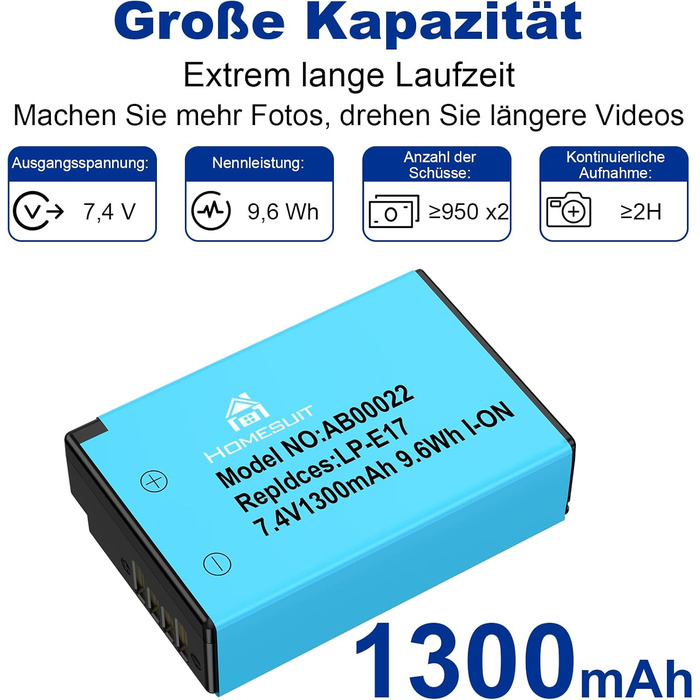 Акумулятор LP-E17 1300mAh 2 шт. + LED зарядний пристрій для Canon EOS Rebel SL3, SL2, T8i, T7i, T6i, T6s, R10, R50, R8, RP, M3, M5, M6, 200D, 77D, 750D, 760D, 2x LP-E17 + 1x LED