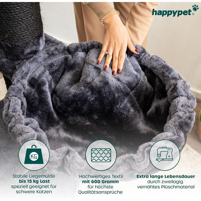 Лежанка HAPPYPET XXL Ø45 см для котів, міцна гамак-ліжко для великих порід, Мейн-кун, антрацит, витримує до 20 кг