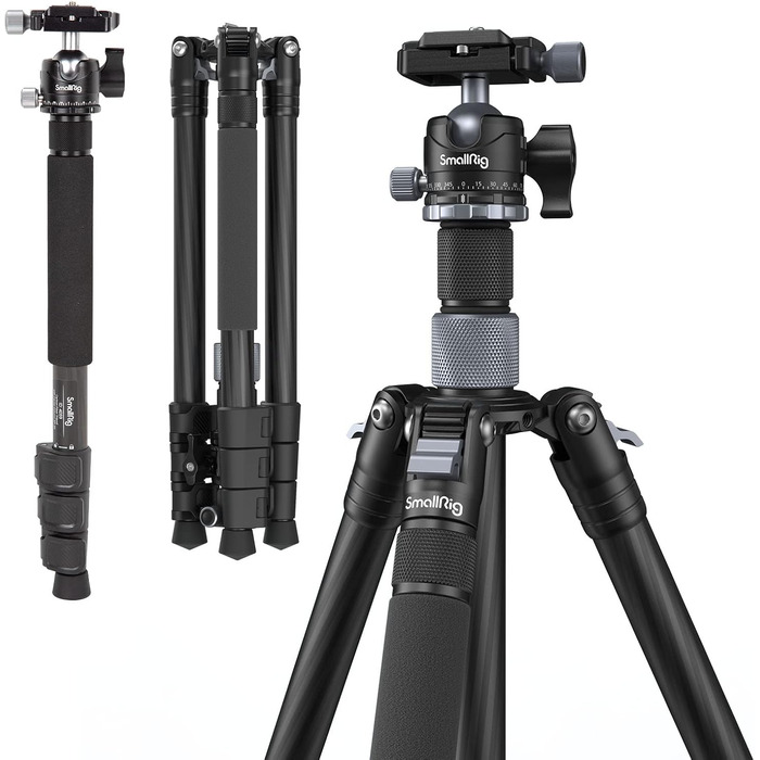 SMALLRIG штатив з вуглецевого волокна з центральною колоною, 360° кульова головка, знімний монопод, Quick Release Plate, вантажопідйомність 12 кг, 4059