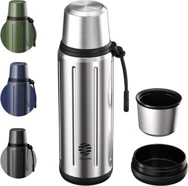 Термос Healter Thermoskanne 1л з чашкою (72 години холод, 24 години гаряче) – термофляга для кави, чаю, термокружка з фільтром та знімним дном. Підходить для подорожей, офісу та школи (зелений, срібний)