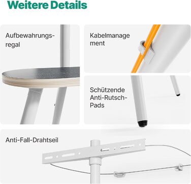 Стійка для телевізора 43-65 дюймів LCD LED OLED до 35 кг, регульована по висоті, поворотна, дерев'яна підставка з полицею, VESA 400x400 мм, біла